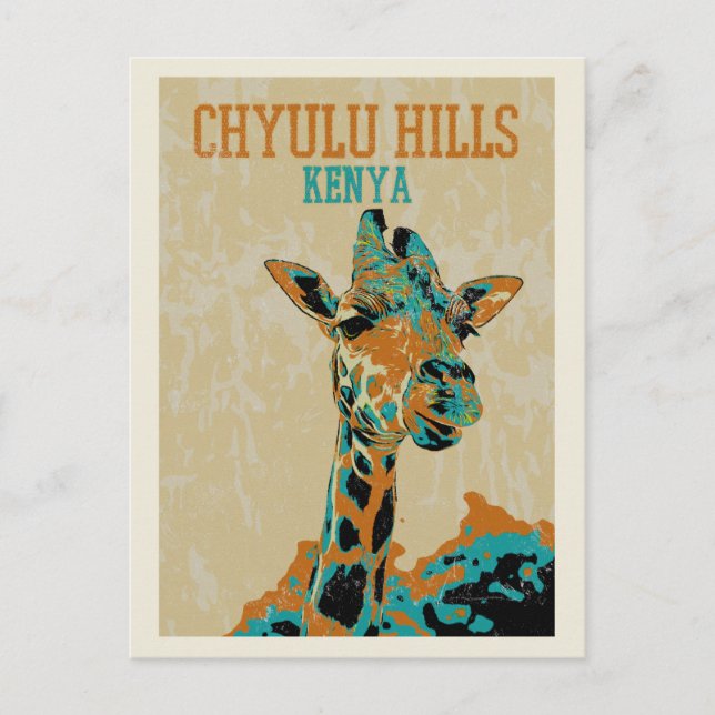 Cartão Postal Girafa do Quênia, colinas de Chyullu (Frente)