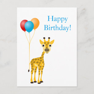 Cartão Postal Girafa engraçada com balões coloridos
