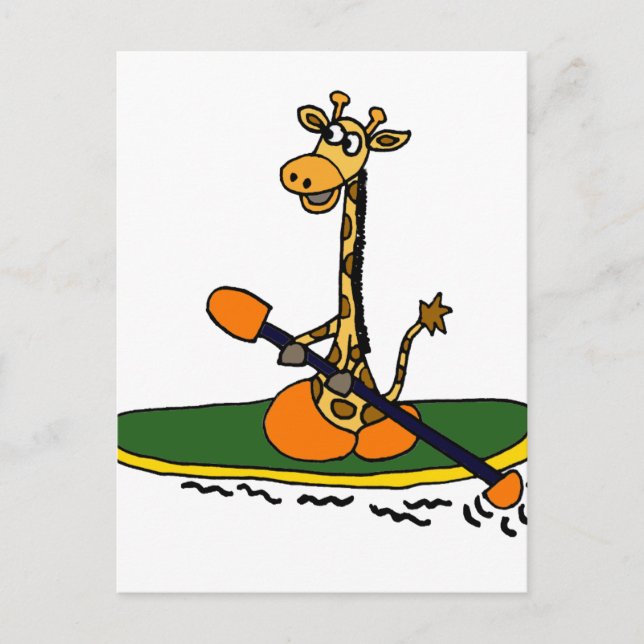 Cartão Postal Girafa engraçada em Kayak (Frente)