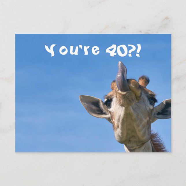 Cartão Postal Girafa Engraçada Feliz Aniversário de 40 anos (Frente)