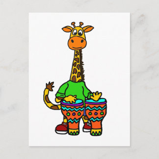 Cartão Postal Girafa Engraçada Jogando Tambores Bongo