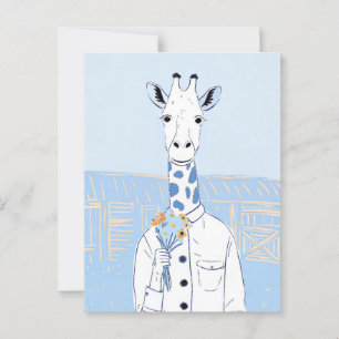 Cartão Postal Girafa fofa em pop art azul claro