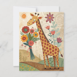 Cartão Postal Girafa fofa parabéns estilo de arte popular infant