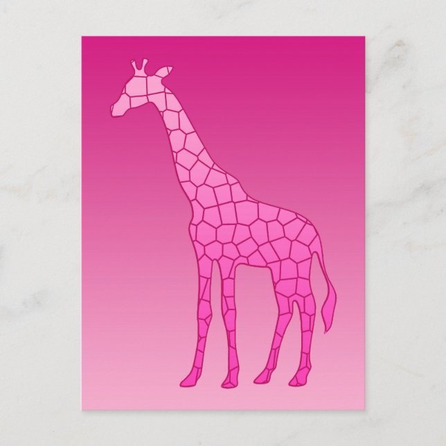 Cartão Postal Girafa Geométrica Moderna, Rosa Fuchsia e Rosa Cla (Frente)