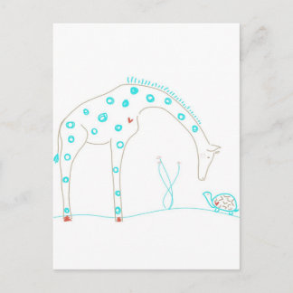 Cartão Postal Girafa minimalista - branco e Aqua