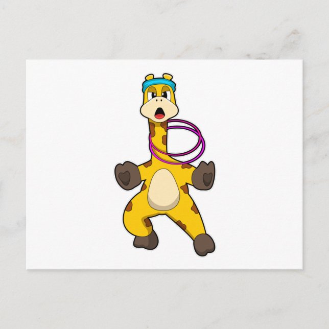 Cartão Postal Girafa na academia com argola de balanço (Frente)