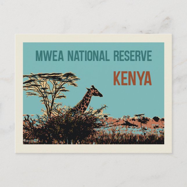 Cartão Postal Girafa na Reserva Nacional de Mwea, Quênia (Frente)