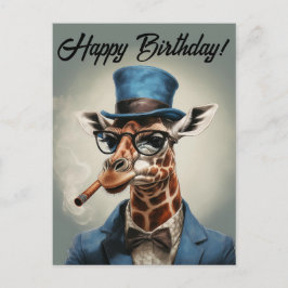 Cartão Postal Girafa personalizada de cartola Feliz aniversário