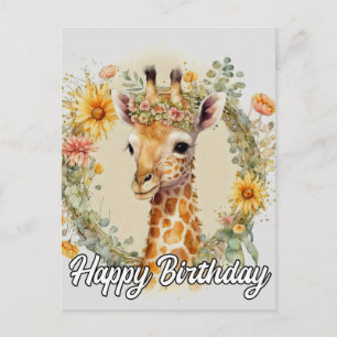 Cartão Postal Girafa Super Fofo   Feliz Aniversário