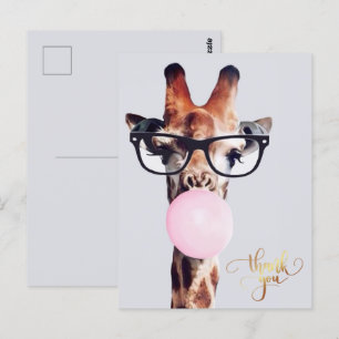 Cartão Postal Girafa Usando Óculos chiclete Obrigado