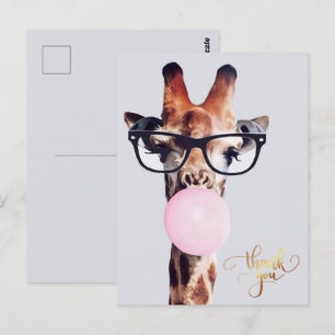 Cartão Postal Girafa Usando Óculos chiclete Obrigado