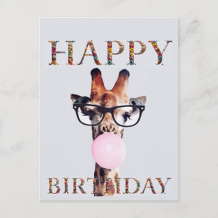 Cartão Postal Girafa usando óculos Feliz Aniversário
