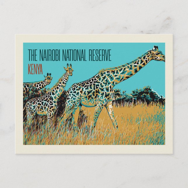 Cartão Postal Girafas do Quênia na Reserva Nacional de Nairobi (Frente)