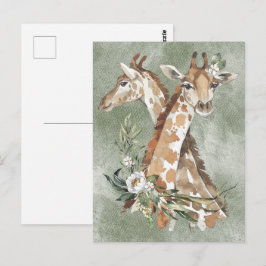 Cartão Postal Girafas Lindas em Aquarela 