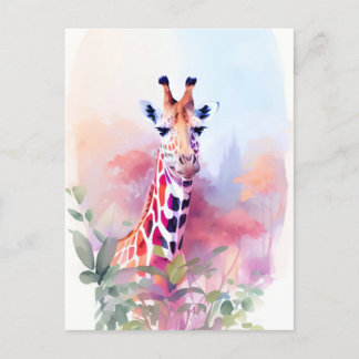 Cartão Postal Giraffe Watercolor Retrato 2