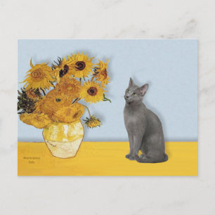 Cartão Postal Girasóis - gato Azul Russo