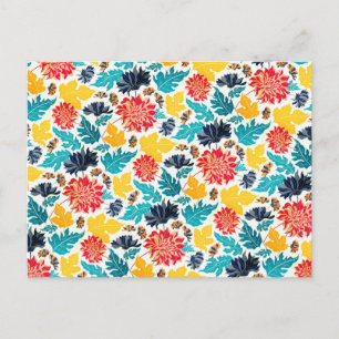 Cartão Postal Girassóis Aquarela Azul Amarelo Natural Casamento
