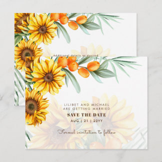 Cartão Postal Girassóis Boho Casamento Rústico SALVE AS DATAS