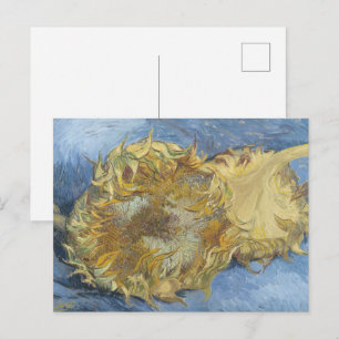 Cartão Postal Girassóis de Van Gogh - Arte Azul e Dourado Ousada