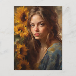 Cartão Postal Girassóis e uma mulher loira