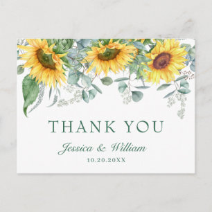 Cartão Postal Girassóis Elegantes Eucalipto Floral Agradecimento