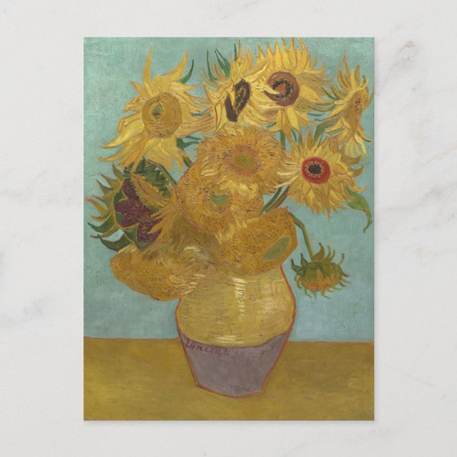Cartão Postal Girassóis em um vaso (F455) Van Gogh Fine Art (Frente)