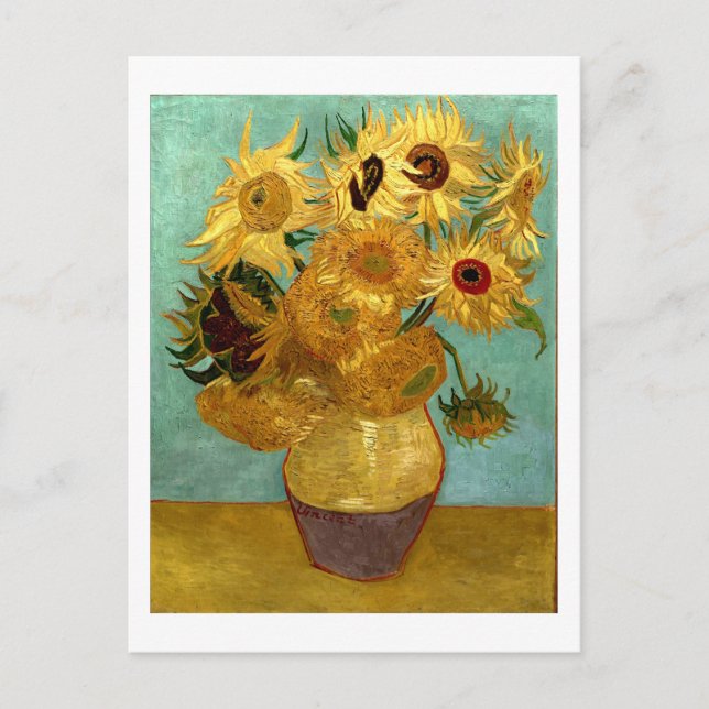 Cartão Postal Girassóis em Vase Van Gogh Fine Art (Frente)