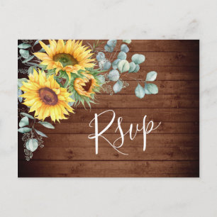 Cartão Postal Girassóis Eucalyptus Watercolor Casamento RSVP