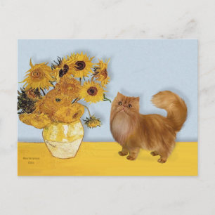 Cartão Postal Girassóis - Gato Persisano Vermelho