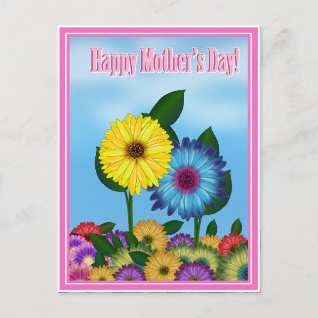 Cartão Postal Girassóis para mamãe no Dia de as mães (Frente)