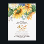 Cartão Postal Girassóis Personalizados - aniversário de 40 anos<br><div class="desc">Lindos girassóis amarelos e folhas verdes são convite de festas de aniversário de 40 anos personalizado para mulheres. Você pode mudar o texto deste cartão para uma festa de aniversário em qualquer idade que esteja comemorando.</div>