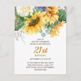 Cartão Postal Girassóis Personalizados Eucalipto Aniversário de