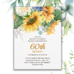 Cartão Postal Girassóis Personalizados Eucalyptus 60º Aniversári<br><div class="desc">Lindos girassóis amarelos e folhas verdes personalizadas do 60º convite de aniversário para mulheres. Você pode mudar o texto deste cartão para uma festa de aniversário em qualquer idade que esteja comemorando.</div>