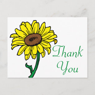 Cartão Postal Girassol Agradecimento Floral Amarelo & Verde Casa