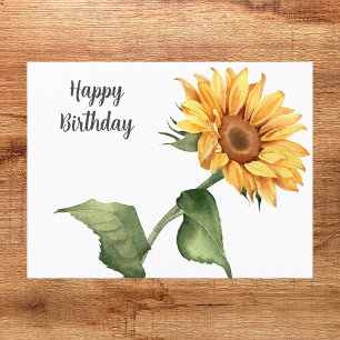 Cartão Postal Girassol Amarelo Floral Feliz Aniversário