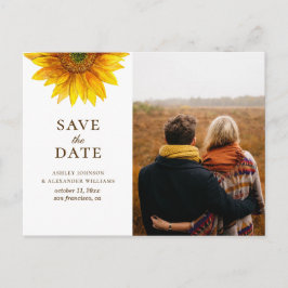 Cartão Postal Girassol aquarela. Save the Date floral rústico