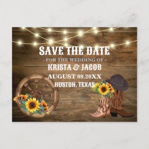 Cartão Postal Girassol Caubói Casamento Western Salve A Data