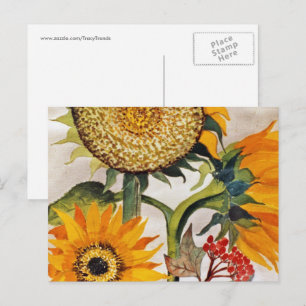 Cartão Postal Girassol de Semeadura do Sol Amarelo Laranja Arte