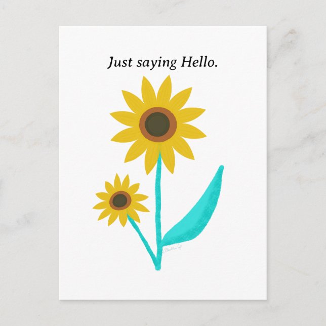 Cartão Postal Girassol Digital Sweet Desenhado à Mão (Frente)