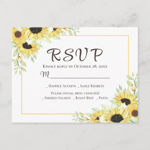 Cartão Postal Girassol Floral Amarelo Rústico RSVP Casamento