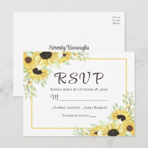 Cartão Postal Girassol Floral Amarelo Rústico RSVP Casamento