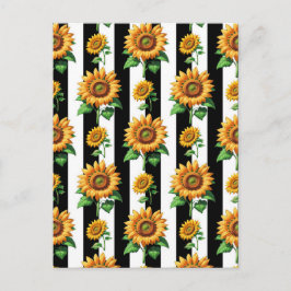 Cartão Postal Girassol Floral Listras Pretas e Brancas