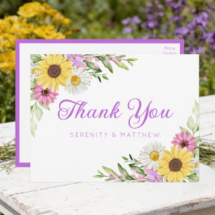Cartão Postal Girassol Margarida Jardim Floral Casamento Agradec