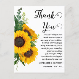 Cartão Postal Girassol Rústico Obrigado Personalizado Casamento 