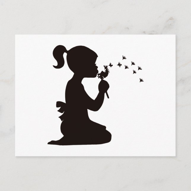 Cartão Postal Girl Blowing on Dandelion silhouette (Frente)