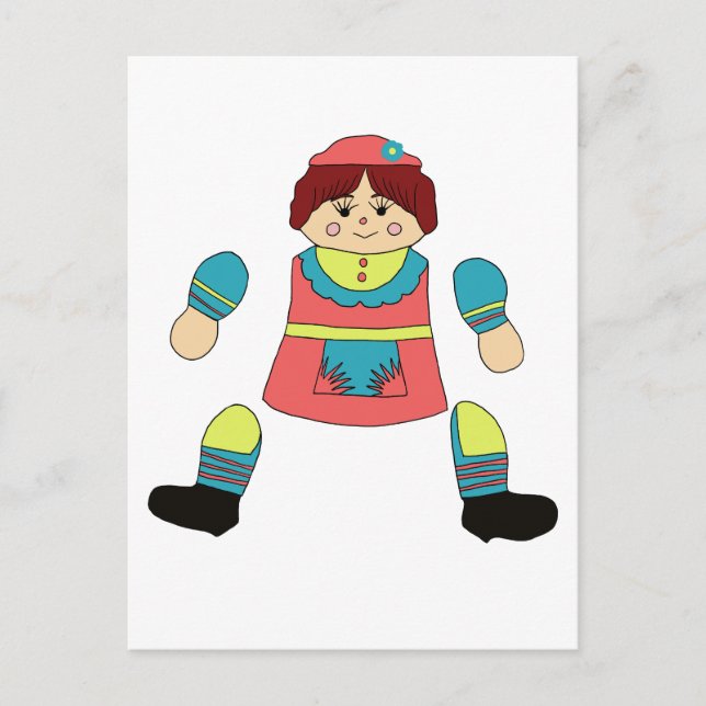 Cartão Postal girl doll art articulated paper doll cut out (Frente)