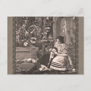 Cartão Postal Girl Playing with Man's Moustache Funny Vintage