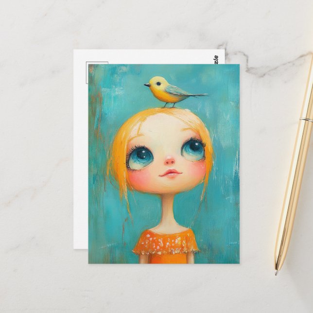 Cartão Postal Girl with a bird on her head (Frente/Verso In Situ)