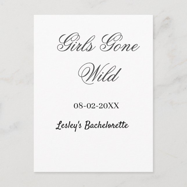 Cartão Postal Girls Gone wild Bachelorette party name date bride (Frente)