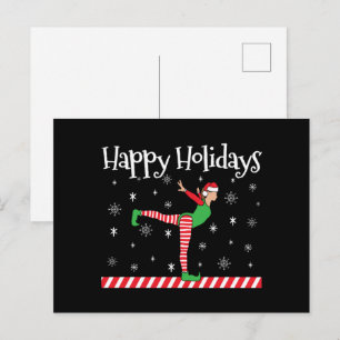 Cartão Postal Girls Gymnastics Elf de Natal